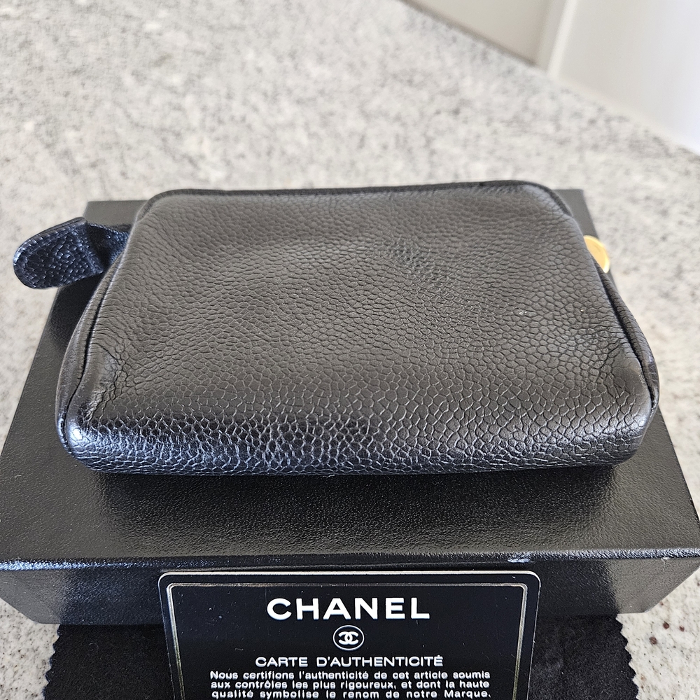 Chanel Black Leather W Zipper Small Wallet Pre Loved . Super Clean - Picture 4 of 11